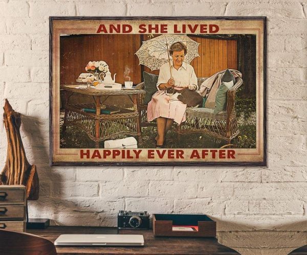 And She Lived Happily Ever After Grandma Stroking Cat Canvas Poster