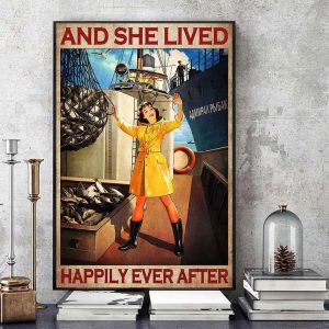 And She Lived Happily Ever After Happy Lady Girl On Ship Fishing Canvas Poster
