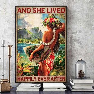 And She Lived Happily Ever After Hawaii Girl Surfing Board Canvas Poster