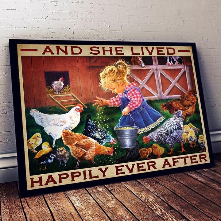 And She Lived Happily Ever After Lady Girl Farmer Feeding Chickens Canvas Poster And She Lived Happily Ever After Lady Girl Farmer Feeding Chickens Canvas Poster