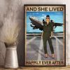 And She Lived Happily Ever After Lady Girl Pilot Airplane Canvas Poster