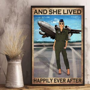 And She Lived Happily Ever After Lady Girl Pilot Airplane Canvas Poster