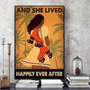 And She Lived Happily Ever After Roller Skating Girl Canvas Poster