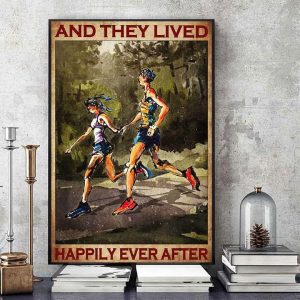 And They Lived Happily Ever After Couple Running Athletes Love Canvas Poster