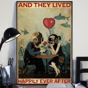 And They Lived Happily Ever After Dating In Sea Scuba Divers Fishes Canvas Poster