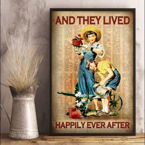 And They Lived Happily Ever After Girls Gardening Watering Flowers Canvas Poster