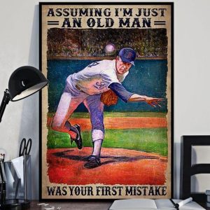 Assuming I’m Just An Old Man Was Your First Mistake Grandpa Playing Baseball Canvas Poster