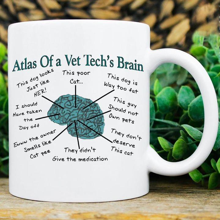 Atlas Of A Vet Tech's Brain Green Brain Teal Green Brain White Mug Atlas Of A Vet Tech's Brain Green Brain Teal Green Brain White Mug