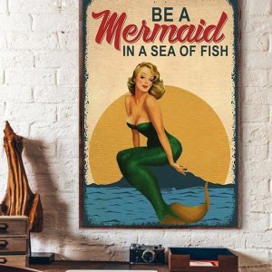 Be A Mermaid In A Sea Of Fish Beautiful Mermaid Sunset Canvas Poster
