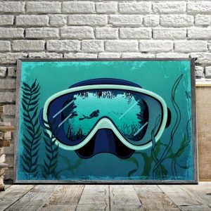 Big Scuba Mask Man Scuba Diving Deep Sea Fishes Canvas Poster