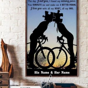 Biking Couple You Are My Missing Piece Name Customized Personalized Canvas Poster