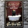 Black Cat Co Bath Soaps Established Wash Your Paws Cat Taking Shower Canvas Poster