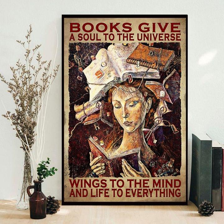 Books Give A Soul To The Universe Wings To The Mind And Life To Everything Lady Girl Reading Book Canvas Poster Books Give A Soul To The Universe Wings To The Mind And Life To Everything Lady Girl Reading Book Canvas Poster