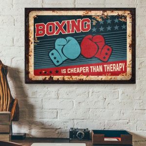 Boxing Is Cheaper Than Therapy Blue And Red Boxing Gloves Canvas Poster