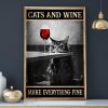Cats And Wine Make Everything Fine Cat Sleeping Glass Of Red Wine Canvas Poster