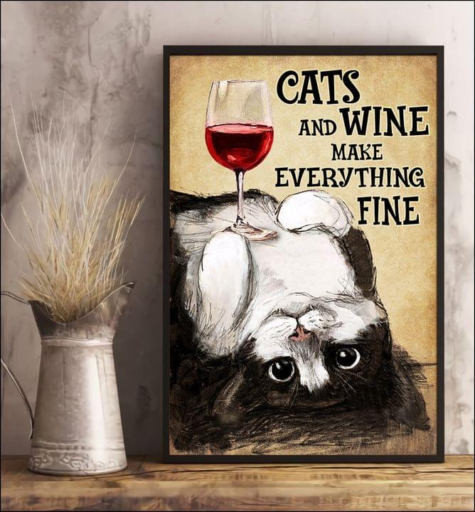 Cats And Wine Make Everything Fine Cute Cat Red Wine Canvas Poster Cats And Wine Make Everything Fine Cute Cat Red Wine Canvas Poster