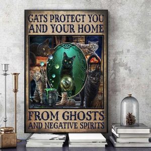 Cats Protect You And Your Home From Ghosts And Negative Spirits Different Cats Mirror Books Night Canvas Poster