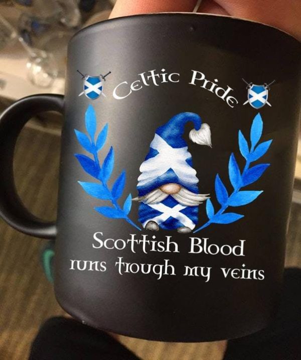 Celtic Pride Scottish Blood Runs Through My Veins Blue Gnome Flag Of Scotland Black Mug