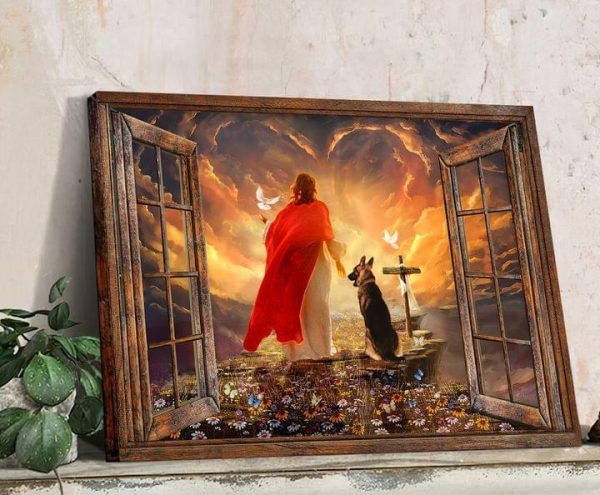 Christian God Jesus Dog The Holy Cross Fake Window Canvas Poster
