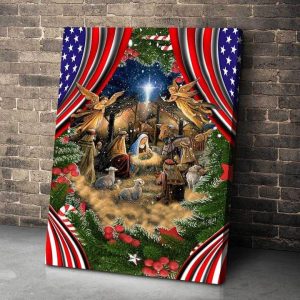Christmas Eve God Jesus Was Born Flag Of America Canvas Poster