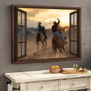 Cowboy The Horse Love Western Life Fake Window Canvas Poster