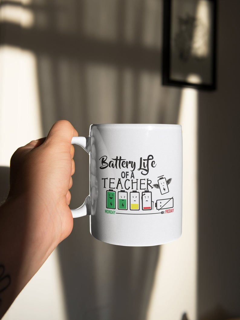 Cute Battery Life Of A Teacher Job Simple White Mug Cute Battery Life Of A Teacher Job Simple White Mug
