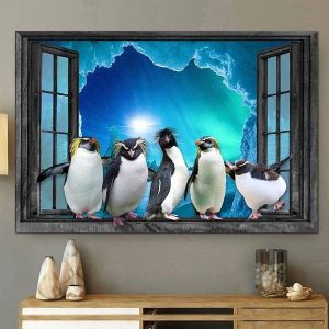 Cute King Penguin On The Window Canvas Poster