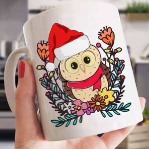 Cute Santa Flowers Owl Christmas Xmas Simple White Mug Cute Santa Flowers Owl Christmas Xmas Simple White Mug