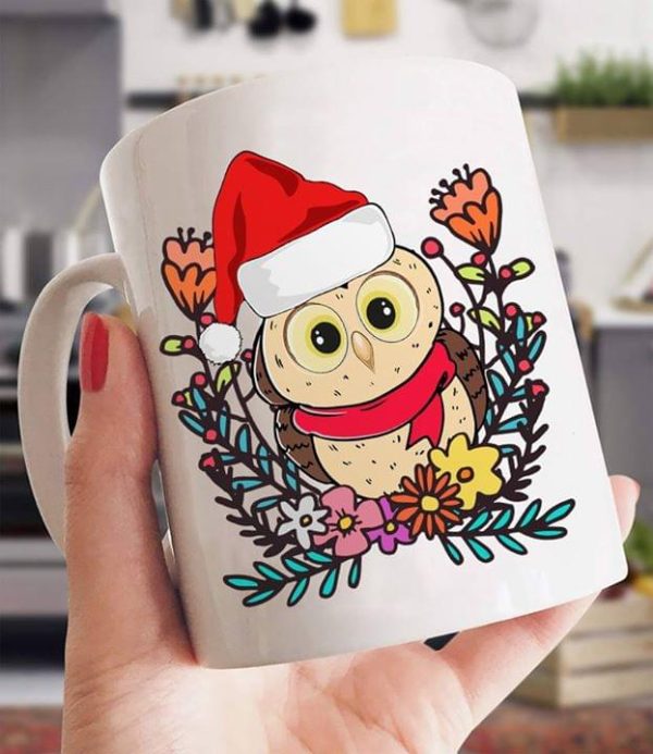 Cute Santa Flowers Owl Christmas Xmas Simple White Mug