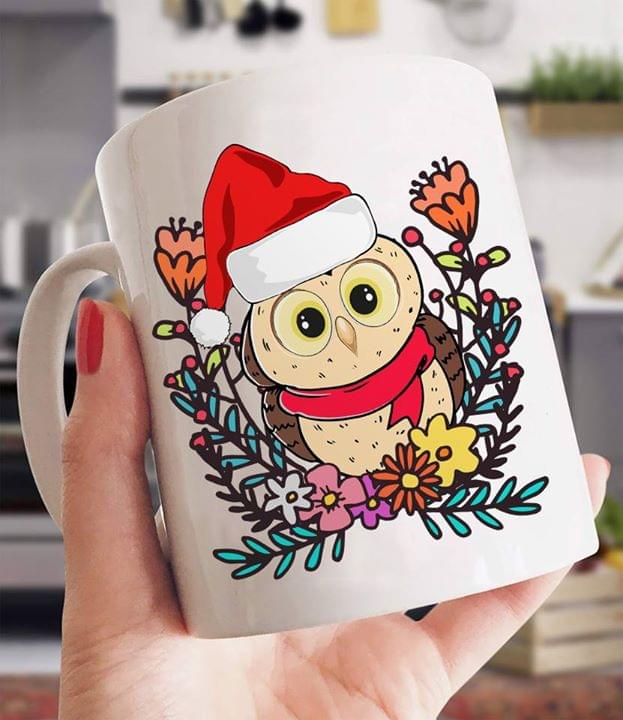 Cute Santa Flowers Owl Christmas Xmas Simple White Mug Cute Santa Flowers Owl Christmas Xmas Simple White Mug