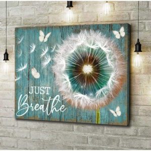 Dandelion Wind Flower Just Breathe Peaceful Canvas Poster