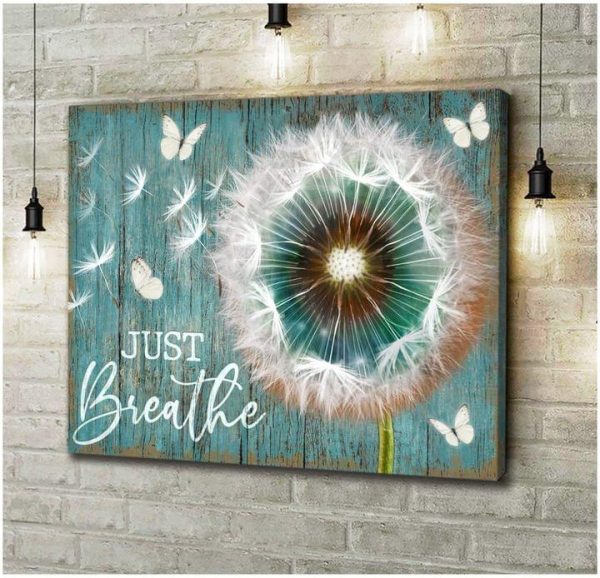Dandelion Wind Flower Just Breathe Peaceful Canvas Poster