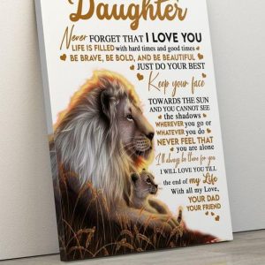 Daughter I Love You Lion And Child Gift From Dad Daddy Father To Family Canvas Poster