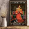 Easily Distracted By Books And Cats Lady Girl Reading Book Black Cat Canvas Poster