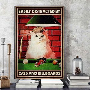 Easily Distracted By Cats And Billboards Cat Playing Billiards Canvas Poster