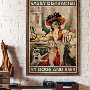 Easily Distracted By Dogs And Beer Lady Girl Drinking Beer With Dogs Around Canvas Poster