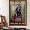 Easily Distracted By Dogs And Guitars Black Pitbull Dog Sitting On Speaker Electric Guitar Canvas Poster