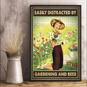 Easily Distracted By Gardening And Beer Farmer Girl Drinking Beer Flowers Canvas Poster
