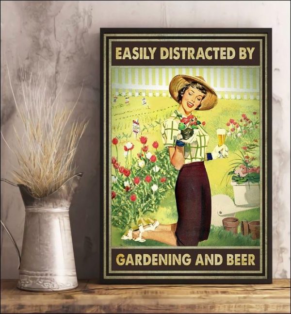 Easily Distracted By Gardening And Beer Farmer Girl Drinking Beer Flowers Canvas Poster