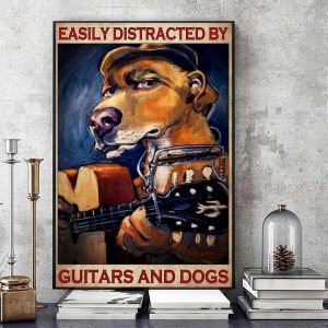 Easily Distracted By Guitars And Dogs Painting Dog Playing Guitar Canvas Poster