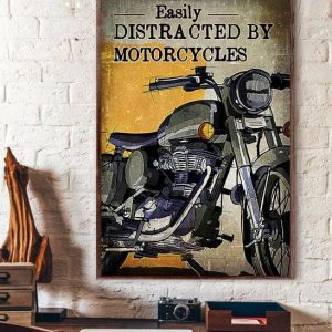 Easily Distracted By Motorcycles Black Motor Canvas Poster
