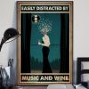 Easily Distracted By Music And Wine Beautiful Lady Girl Drinking Wine Music Notes Canvas Poster