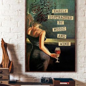 Easily Distracted By Music And Wine Beauty Lady Canvas Poster