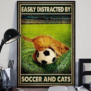Easily Distracted By Soccer And Cats Cute Cat Playing With Soccer Ball Canvas Poster