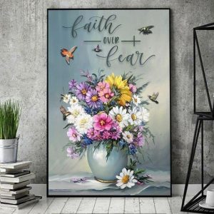 Faith Over Fear Bottle Of Flowers Birds Canvas Poster