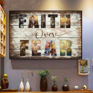 Faith Over Fear Lions And Jesus God Canvas Poster