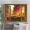 Fall Maple Leaves Fake Window Canvas Poster