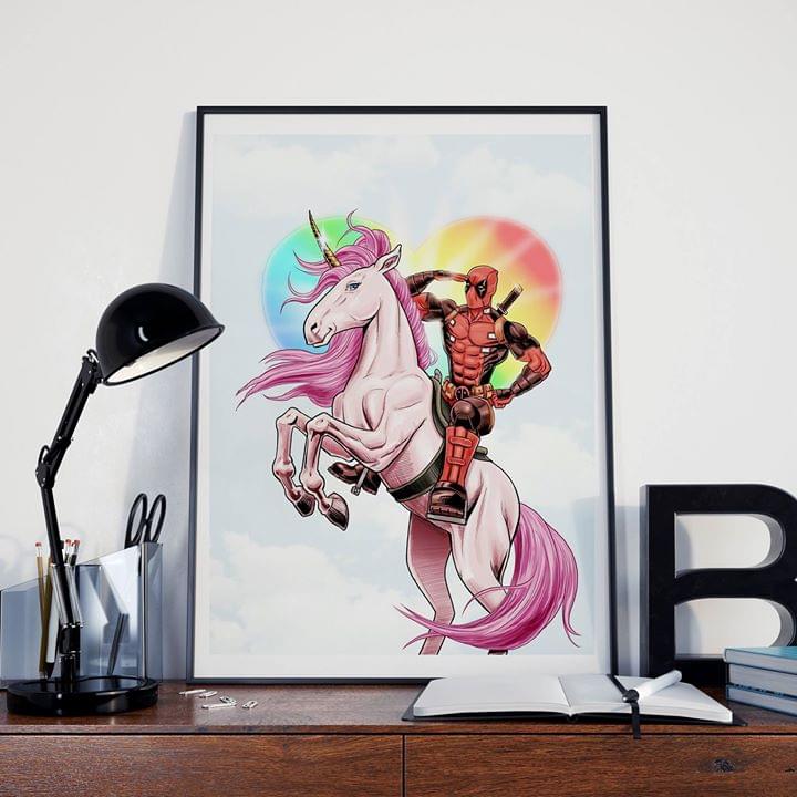 Fan Art Marvel Deadpool Riding A Pink Unicorn Canvas Poster Fan Art Marvel Deadpool Riding A Pink Unicorn Canvas Poster