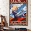 Farm Girl Of Course I Don’t Work As Hard As Men I Get It Right The First Time Lady Girl Drinking Red Wine Riding Tractor Canvas Poster