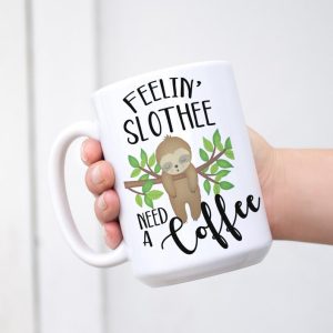 Feelin’ Cute Sloth Need A Coffee Simple White Mug Feelin’ Cute Sloth Need A Coffee Simple White Mug